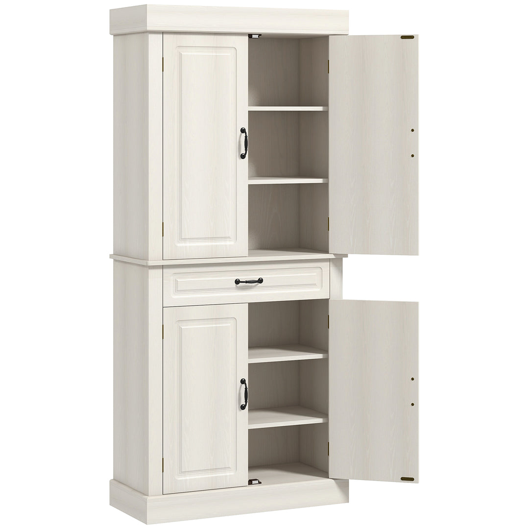 MCL Kitchen Cupboard with 4 Doors, Freestanding Storage Cabinet with Wide Drawer and Shelves for Living Room, 180cm, White Wood Grain