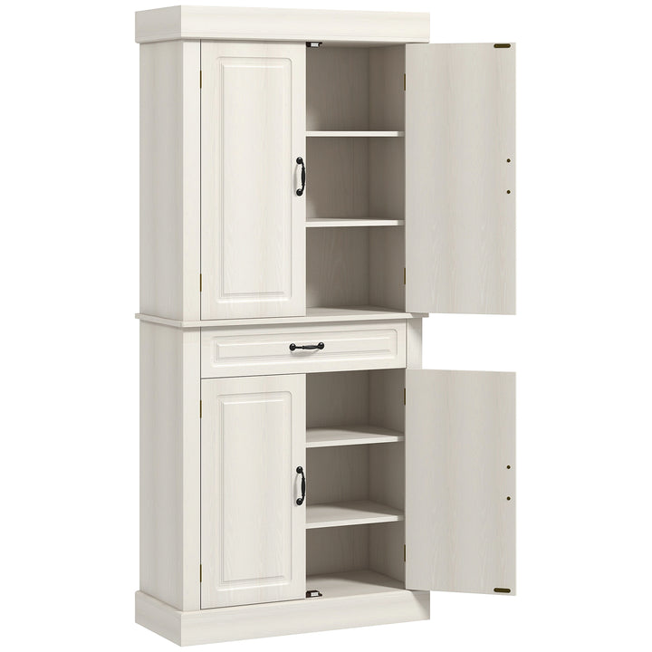 MCL Kitchen Cupboard with 4 Doors, Freestanding Storage Cabinet with Wide Drawer and Shelves for Living Room, 180cm, White Wood Grain