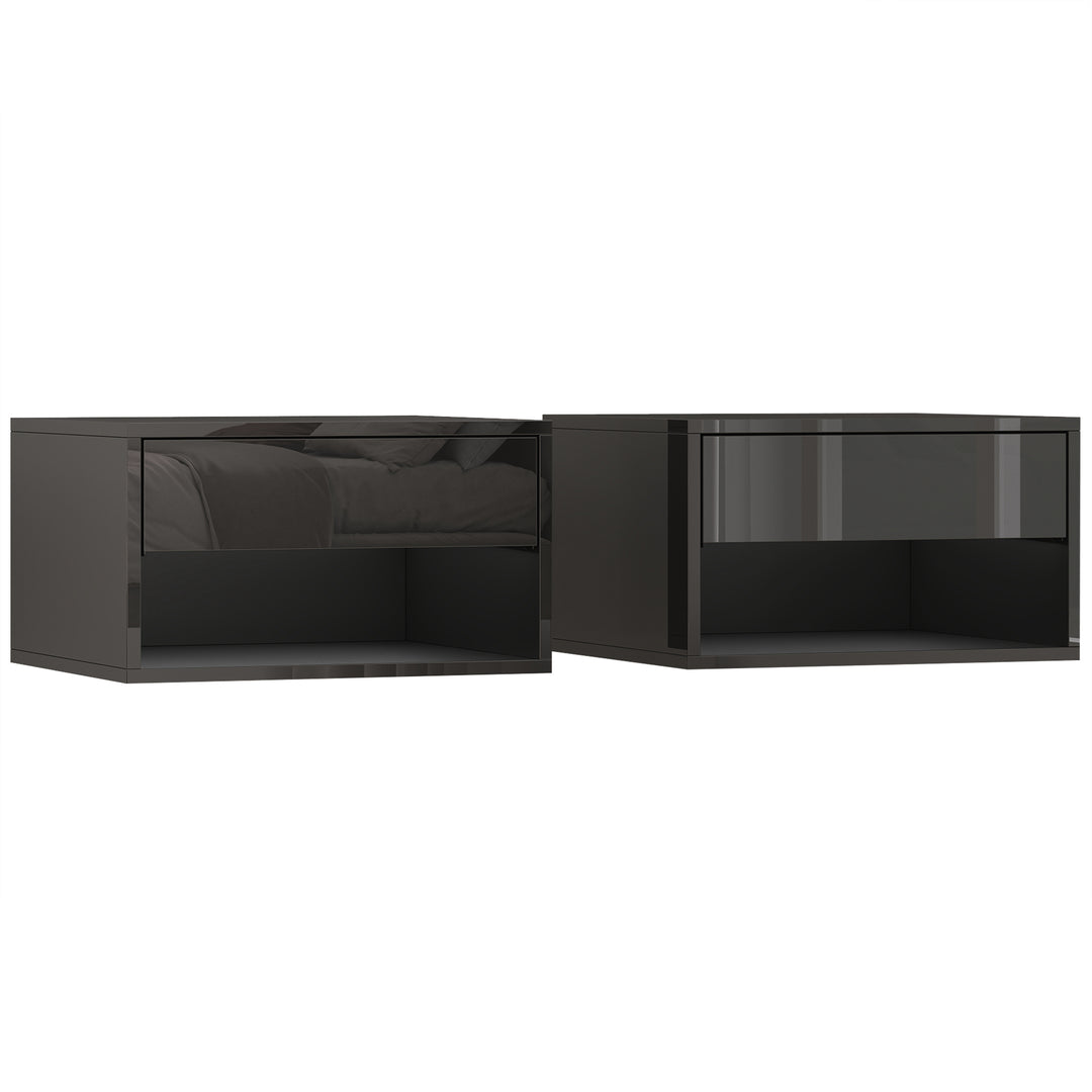 Floating Bedside Tables Set of 2, Wall Mounted Nightstand, High Gloss 