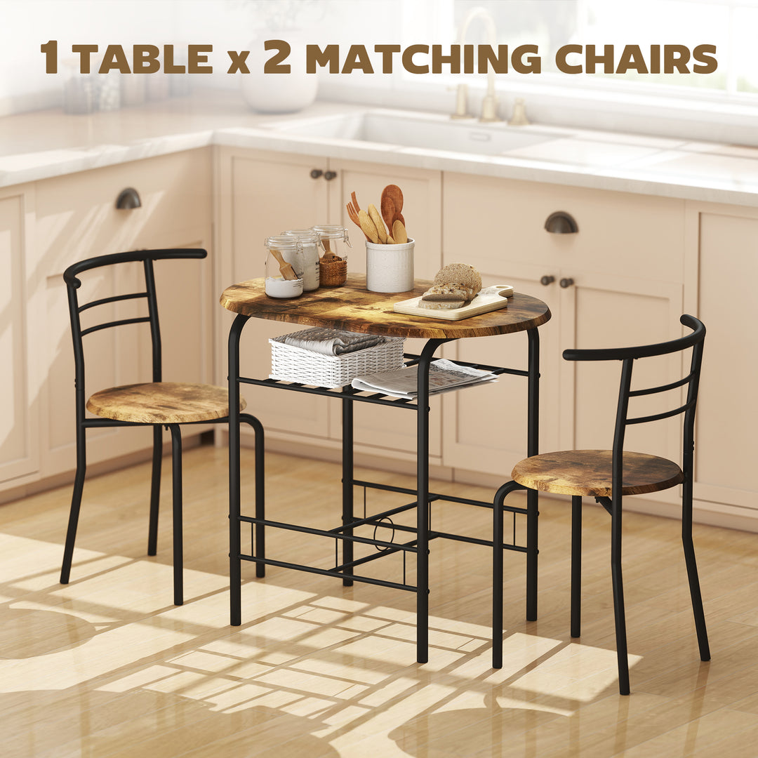 Three-Piece Compact Dining Set - Rustic Brown