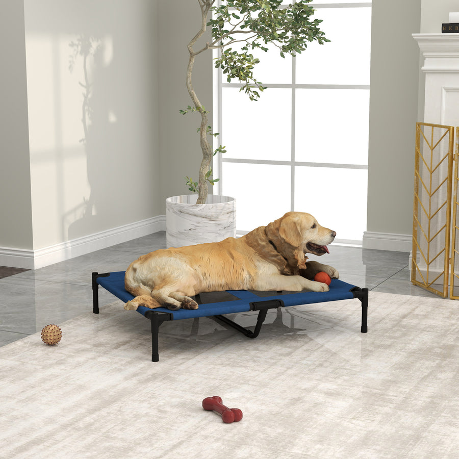 Raised Dog Bed Cat Elevated Lifted Puppy Pet Elevated Cot Portable Camping Basket – Blue (Large)