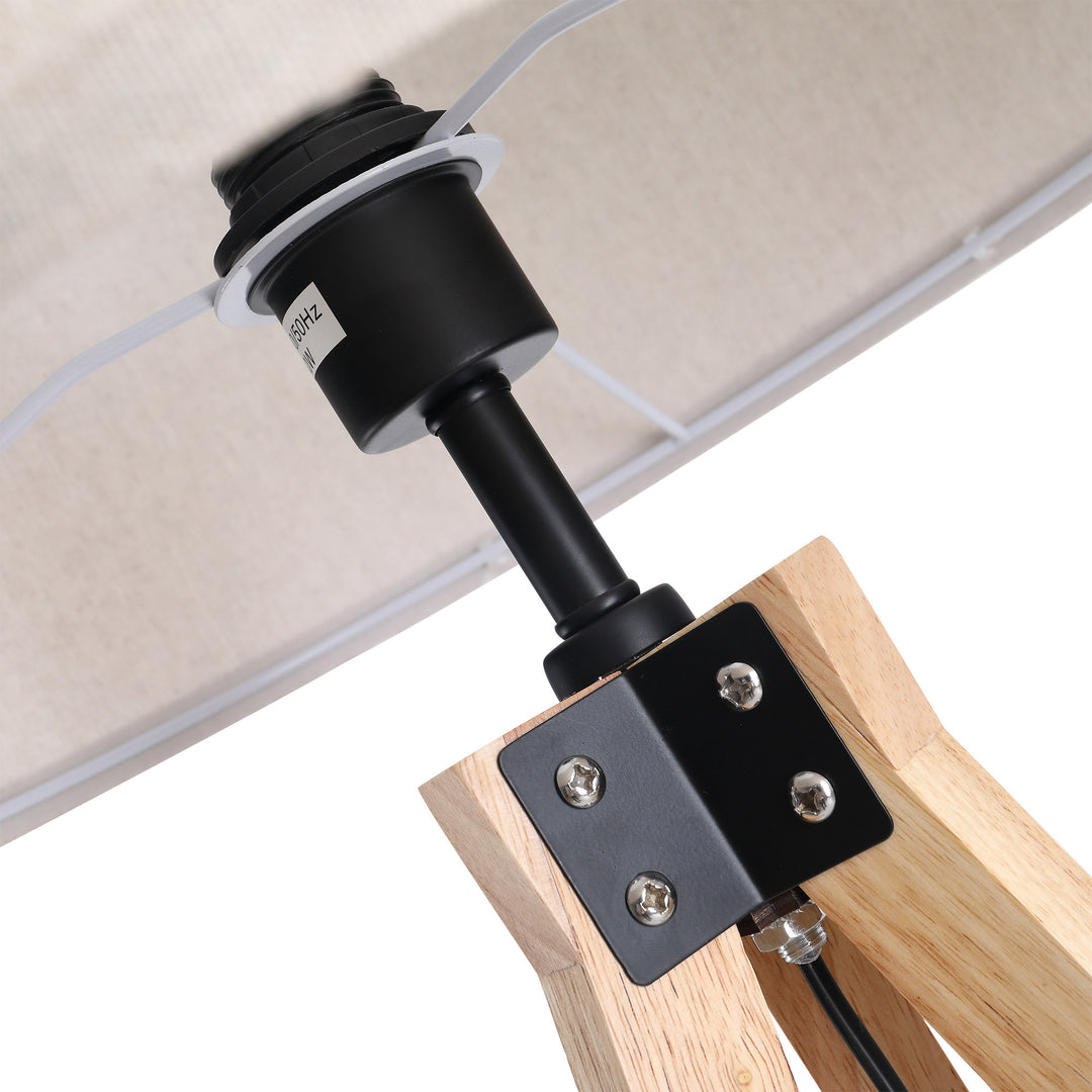 Floor Lamp with Elegant Wood Tripod, Free Standing E27 Bulb Lamp Versatile Use For Home Office - Beige