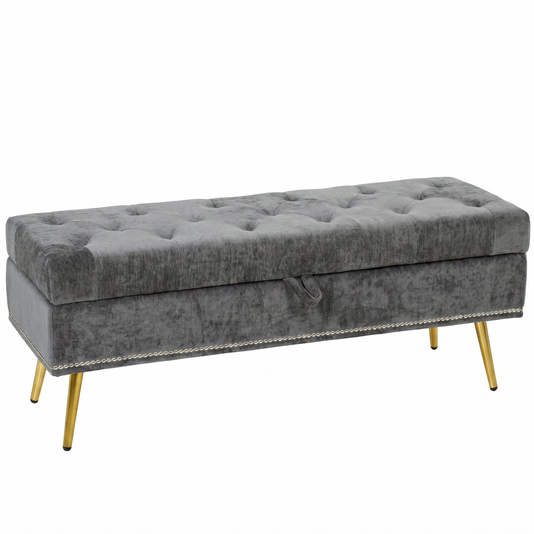 Storage Ottoman, Chenille Upholstered Ottoman Storage Box with Padded 