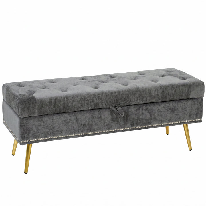 Storage Ottoman, Chenille Upholstered Ottoman Storage Box with Padded 