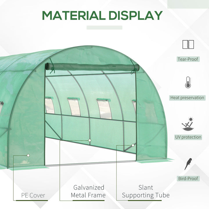 Walk-in Polytunnel Greenhouse, Outdoor Garden Tunnel Greenhouse Tent with Zipped Roll-Up Door and 8 Mesh Windows, 6 x 3M