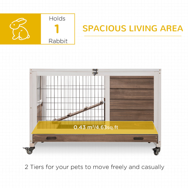 Wooden Guinea Pig Hutch, 2-Floor Bunny Cage w/ Enclosed Run Area, Brown