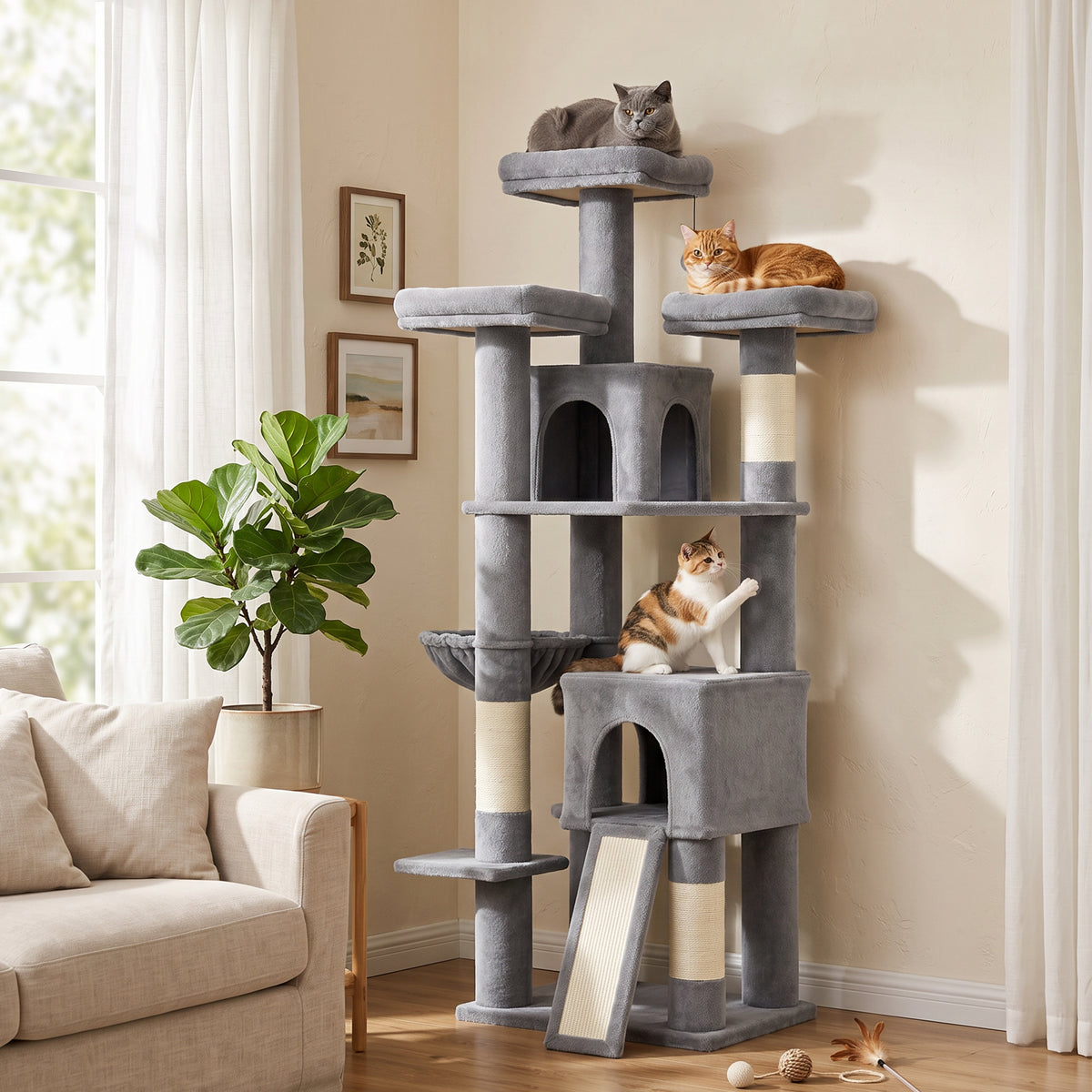 184cm Large Cat Tree for Indoor Cats, Multi-Level Tall Kitty Tower - view 2