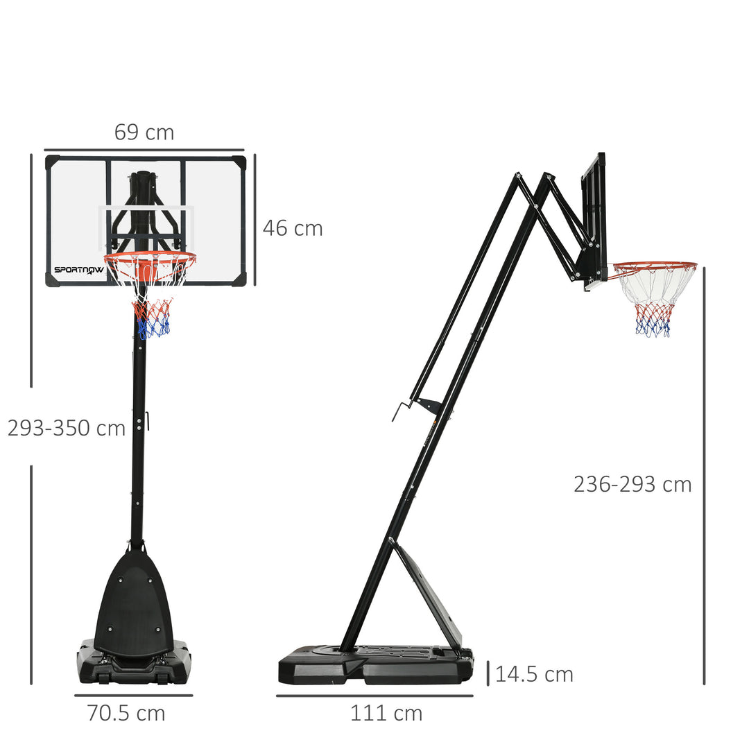 SPORTNOW Height Adjustable Basketball Hoop and Stand with Sturdy Backboard and Weighted Base, Portable on Wheels, 2.4-2.9m | Aosom UK