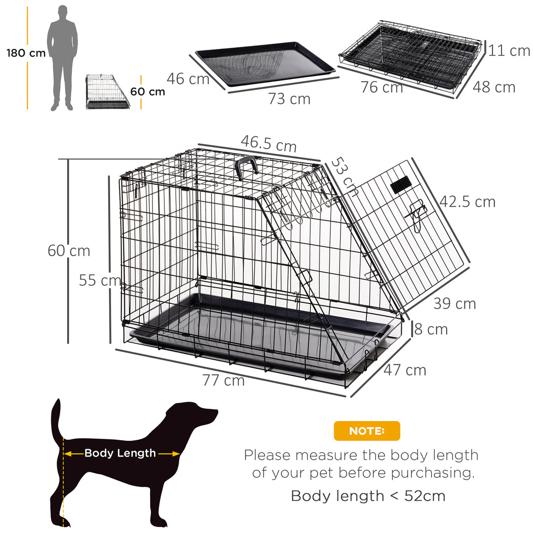 PawHut Metal Collapsible Car Dog Cage Crate Transport Folding Box Carrier Handle Removable Tray 77 x 47 x 55cm | Aosom UK