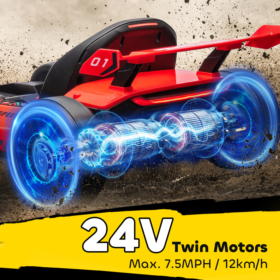 24V Electric Go Kart for Kids with Adjustable Seat for 6-12 Years, Red