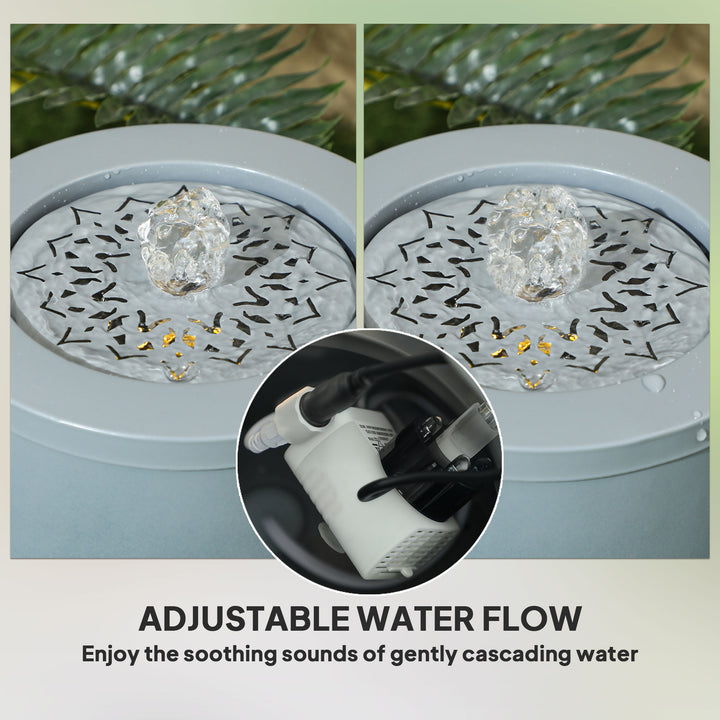 30 cm Tall Garden Waterfall Fountain with LED Lights and Pump, Garden Water Feature Water Fountain with Adjustable Flow and Cut-out Design for Indoor and Outdoor Decor, Light Grey