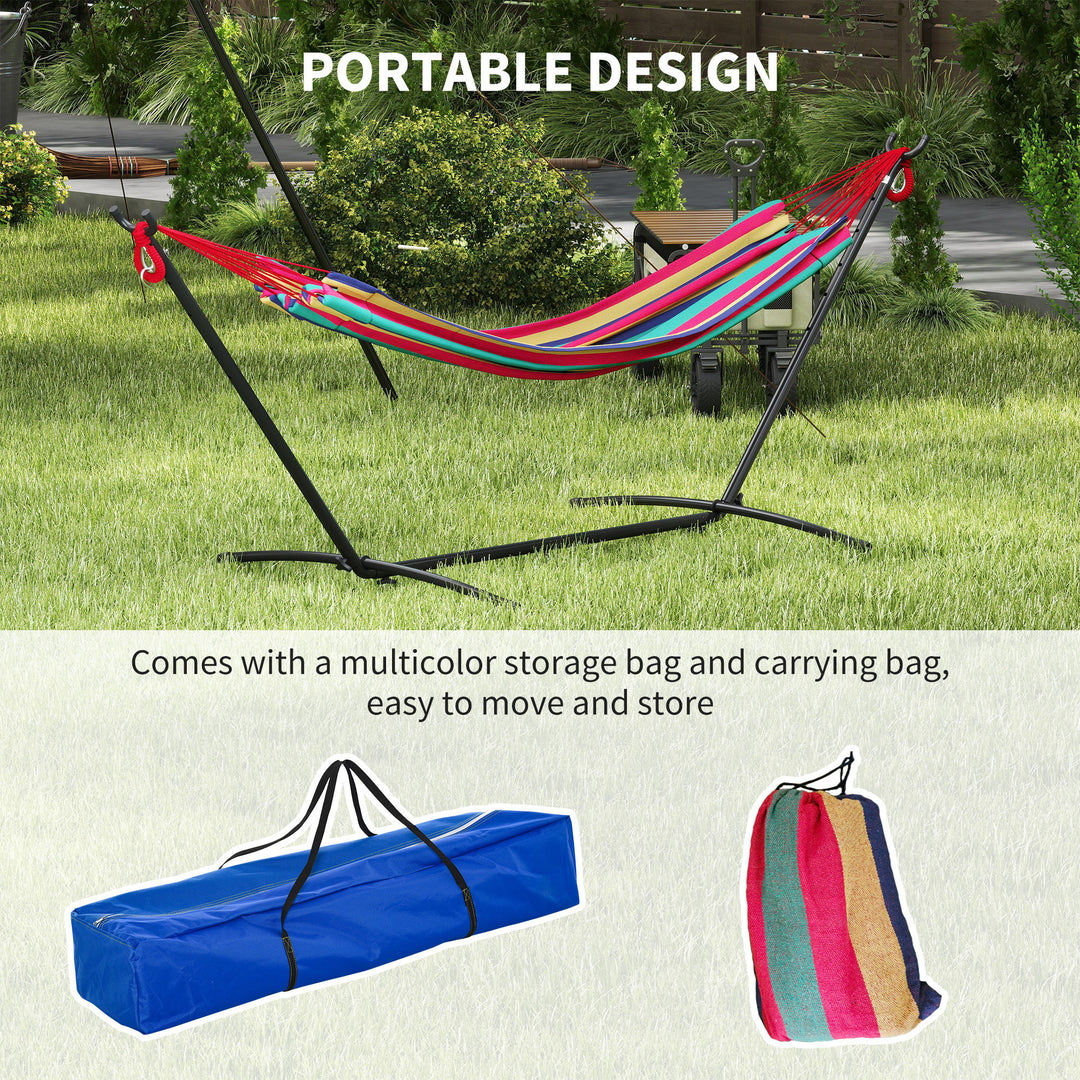 298 x 117cm Hammock with Stand Camping Hammock with Portable Carrying Bag, Adjustable Height, 120kg Load Capacity, Red Stripe
