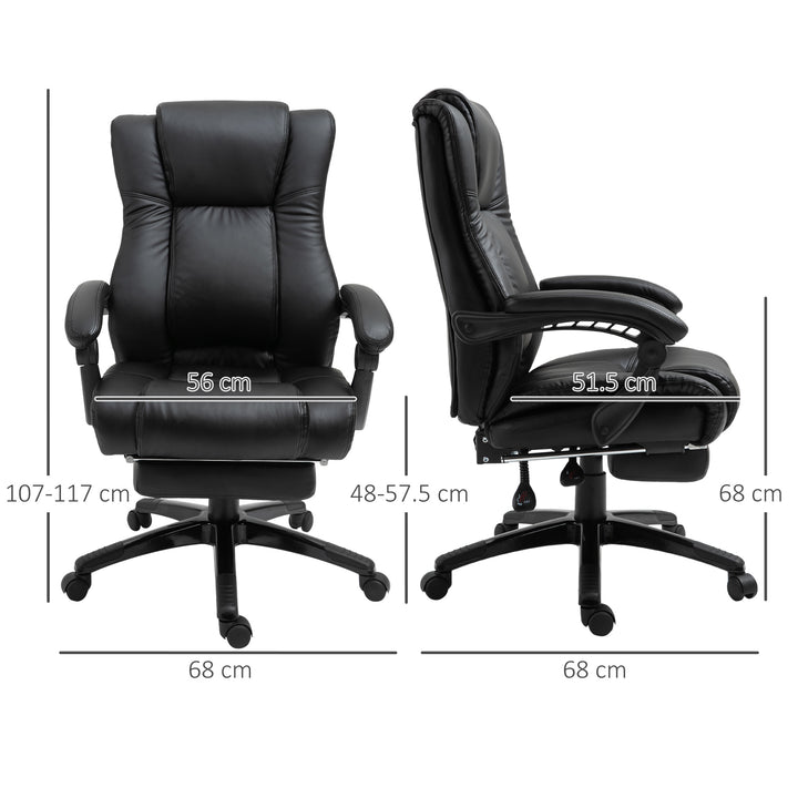 MCL Executive Office Chair for Home, PU Leather Computer Chair, Swivel Desk Chair with Footrest, Wheels, Adjustable Height, Black