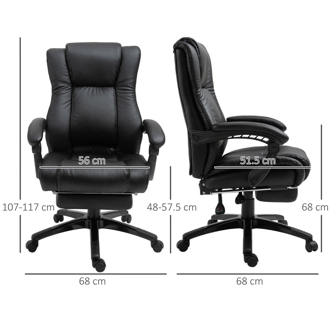 Executive Office Chair for Home, PU Leather Computer Chair, Swivel Desk Chair with Footrest, Wheels, Adjustable Height, Black