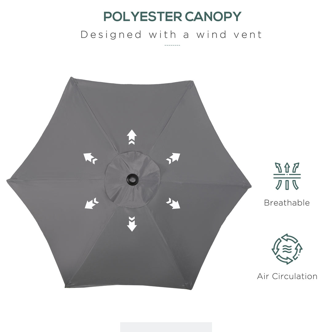 2m Garden Parasol Umbrella, Outdoor Sun Shade with 6 Sturdy Ribs for Balcony, Bench, Garden, Dark Grey