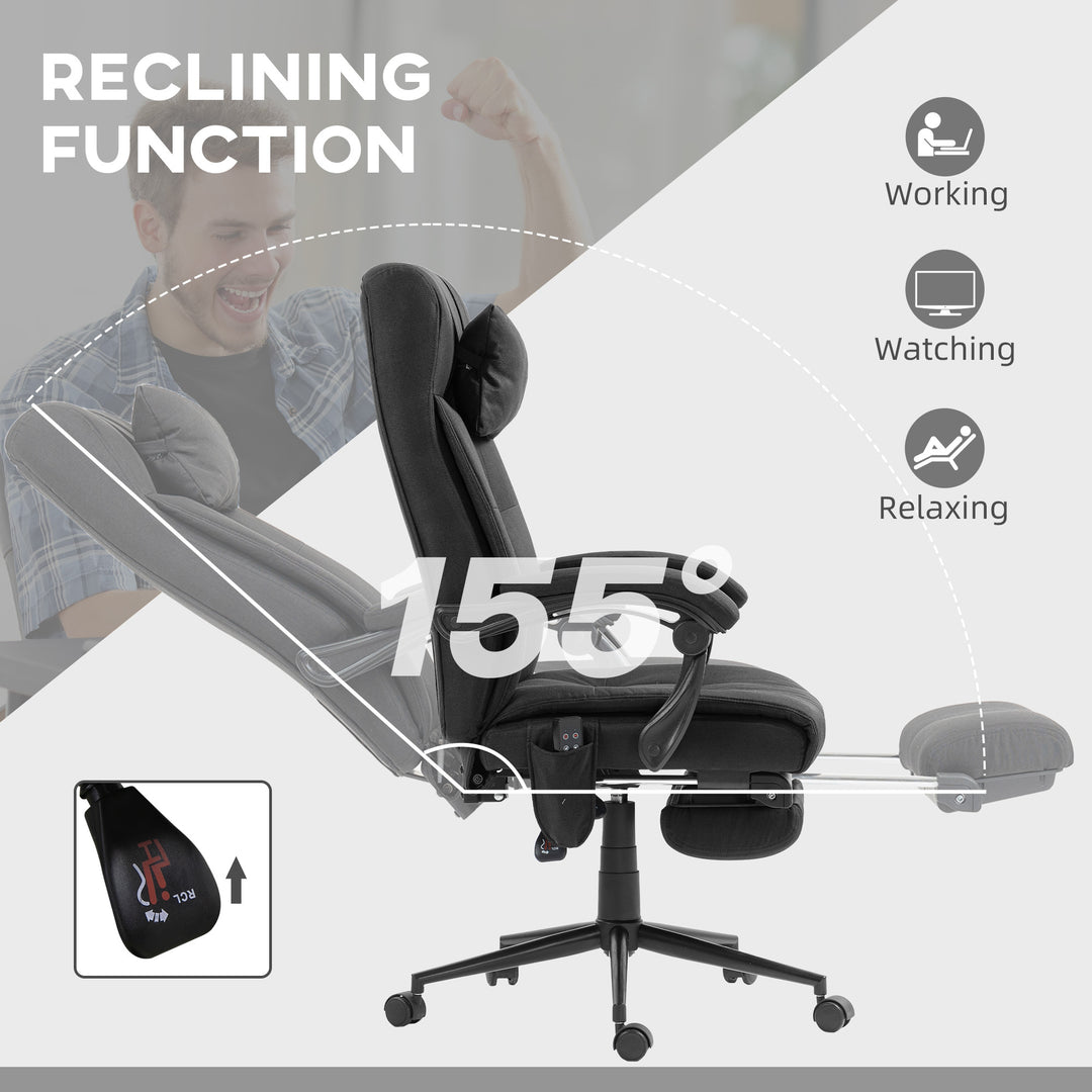 Office Chair with 6-point Vibration Massage and Heat, Computer Chair with Adjustable Height, Head Pillow, Footrest for Home, Black