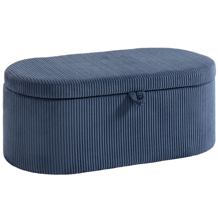 Storage Ottoman, Corduroy Upholstered Ottoman Storage Box with Padded 