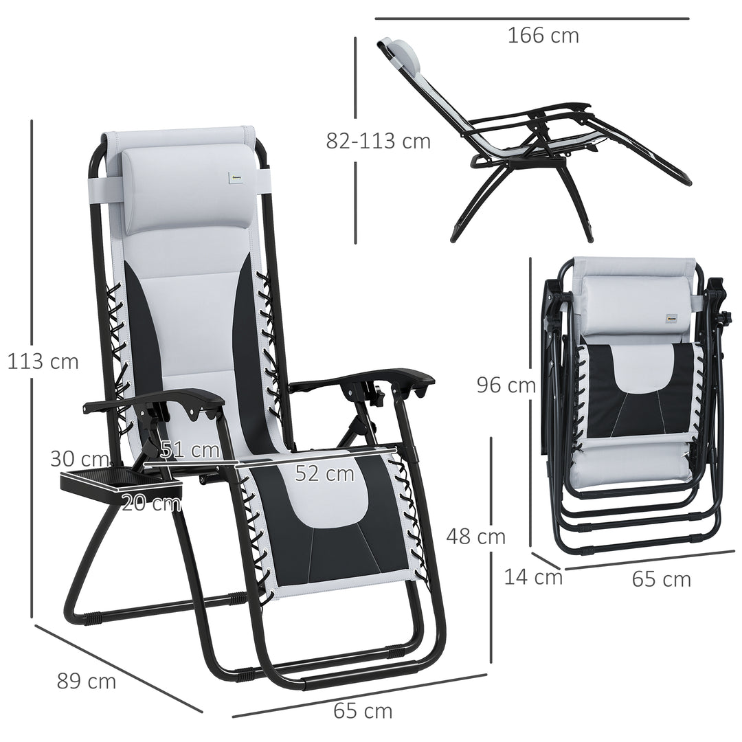Zero Gravity Lounger Chair Set of 2, Folding Reclining Patio Chair with Padded Seat, Cup Holder, Soft Cushion and Headrest for Poolside, Camping, Grey