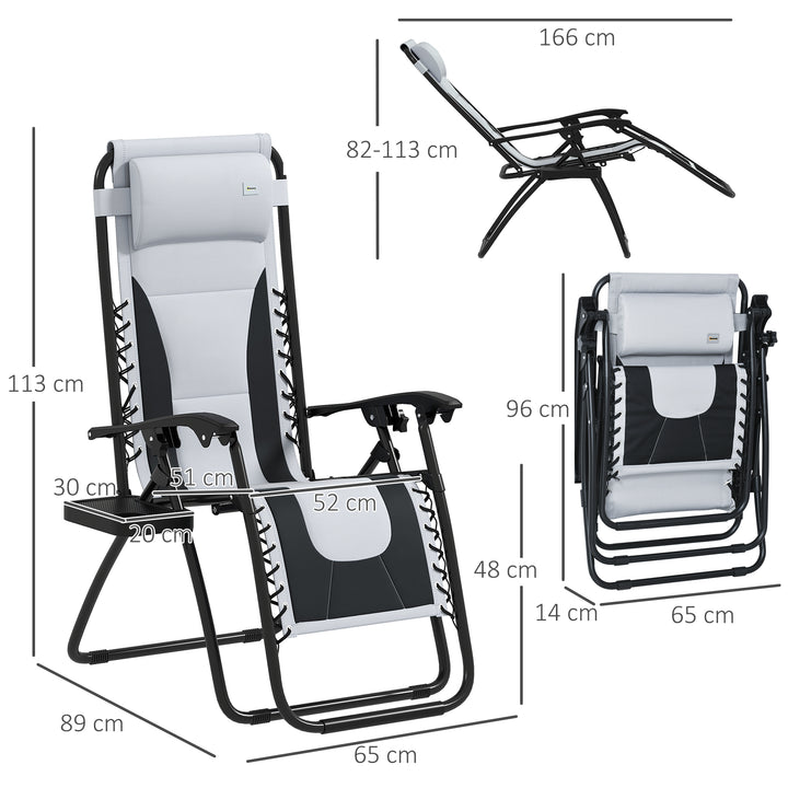 Zero Gravity Lounger Chair Set of 2, Folding Reclining Patio Chair with Padded Seat, Cup Holder, Soft Cushion and Headrest for Poolside, Camping, Grey