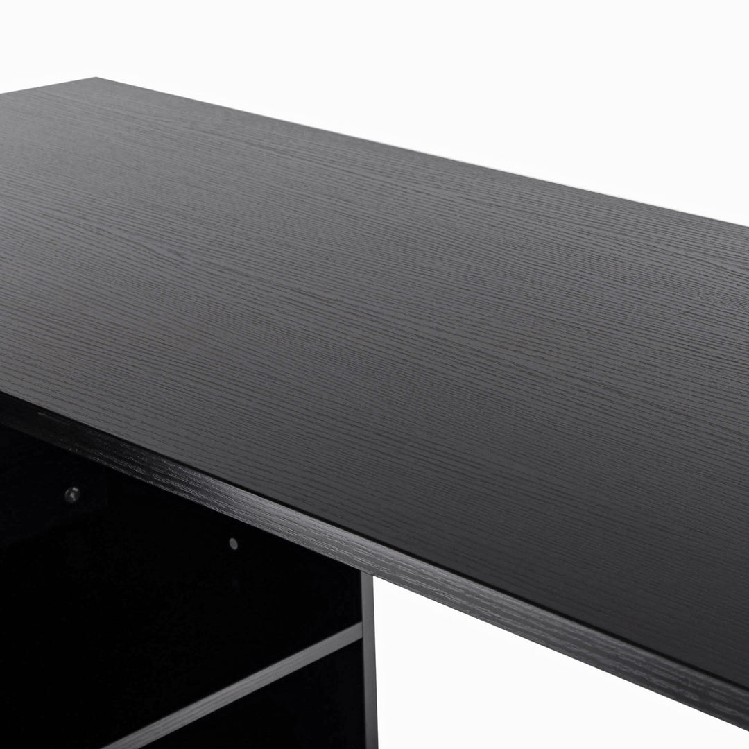 L Shaped Computer Desk, Reversible Home Office Desk with Drawers, File Cabinet and Storage Shelves, Study Table, 117 x 83.5 x 76cm, Black