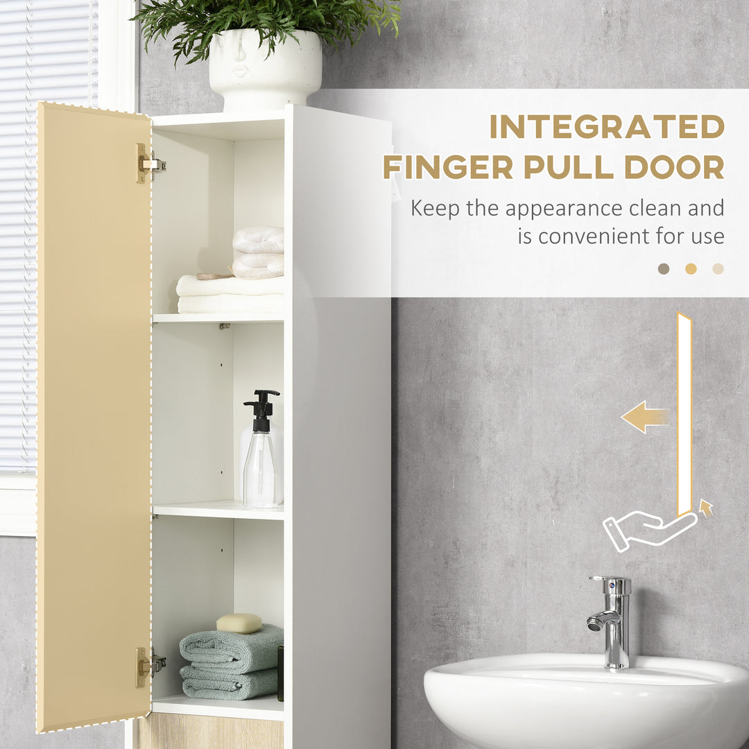 Tall Bathroom Cabinet with Adjustable Shelves, 5-Tier Modern Freestanding Tallboy with Storage Cabinets, White