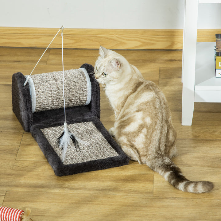 MCL Cat Scratcher, Sisal Cat Scratching Board Mat Pad with Roller, Feather Toy, 44 x 24 x 16 cm, Grey