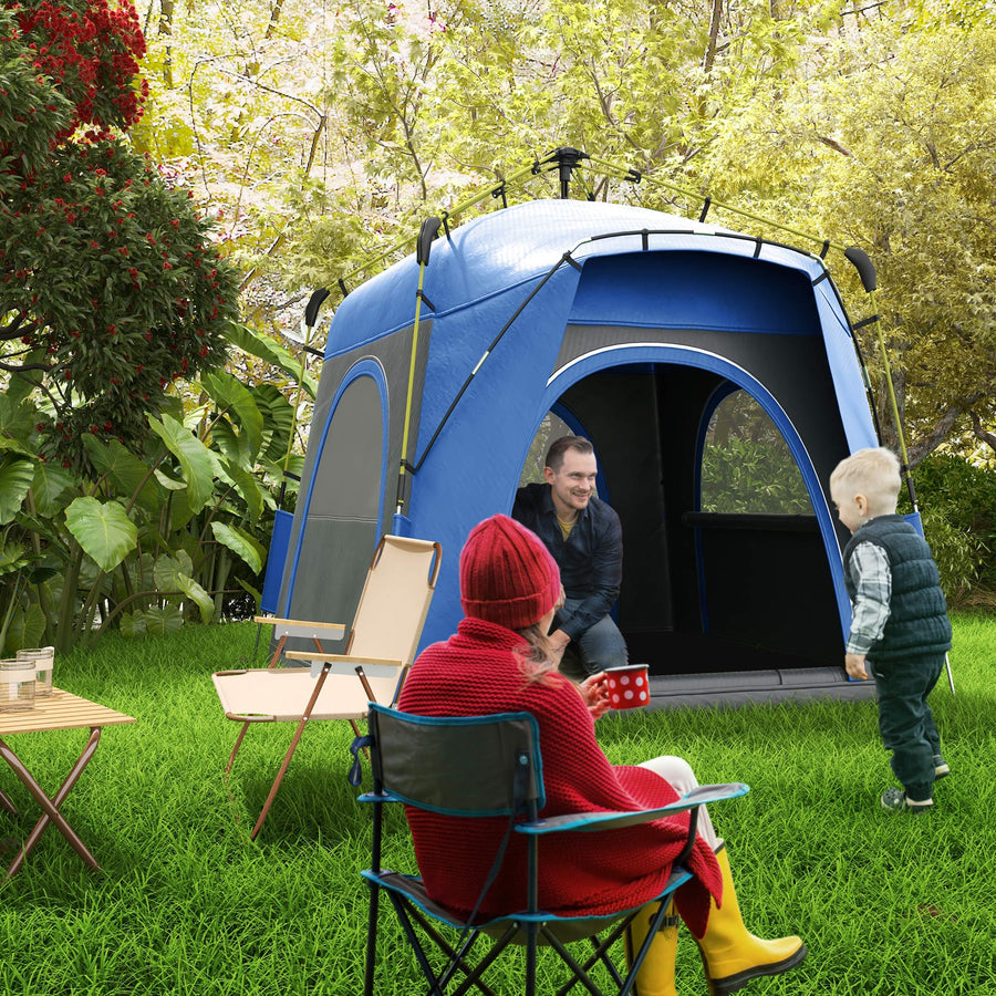 Instant Pop Up Camping Tent, 4 Man Dome Tent with 4 Doors, Sewn-in Groundsheet, Carry Bag and Top Hook for Fishing Hiking Festival, Grey