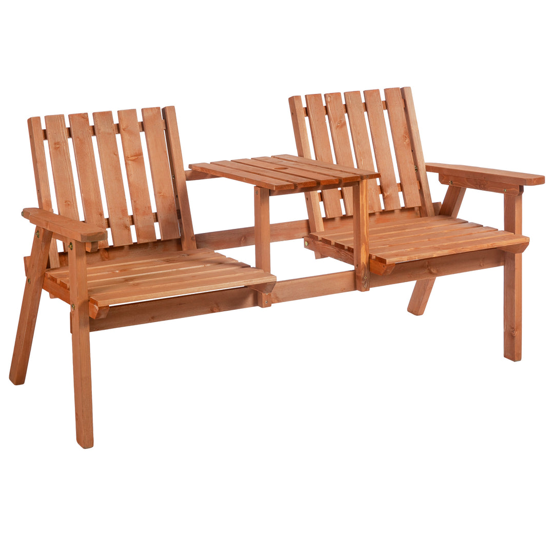 2-Seater Fir Wood Bench w/ Centre Table