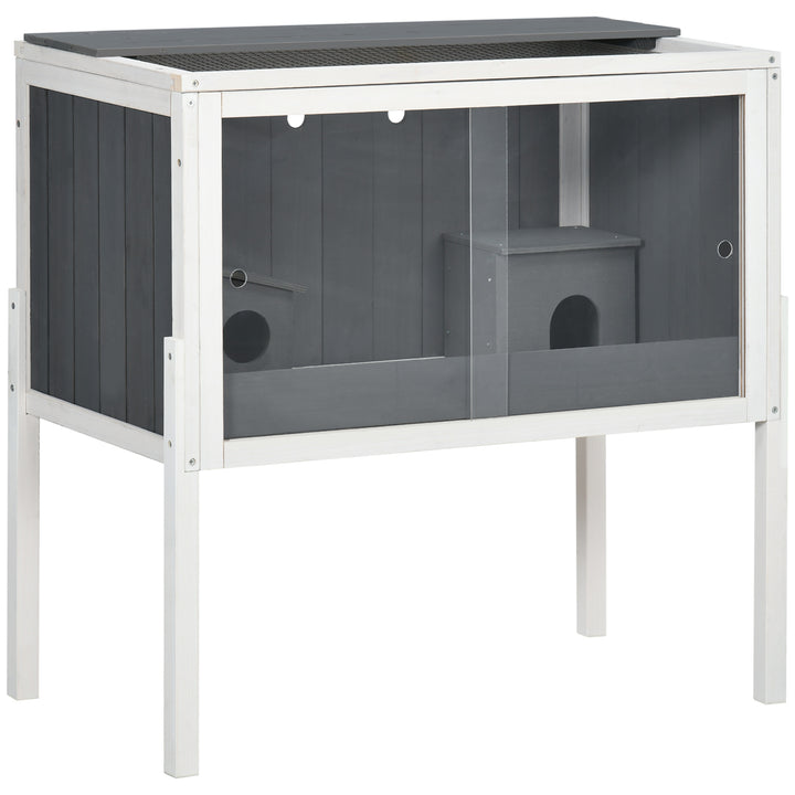 Wooden Hamster Cage for Dwarf Hamsters, Gerbils, Rutin Chicken, with Shelf, Two Huts - Grey