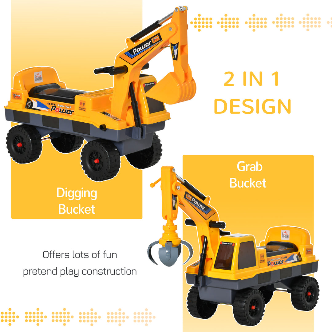 MCL 2 in 1 Ride on Excavator Digger No Power Detachable Digging Bucket and Grab Bucket Music Light for 2-3 Years Old