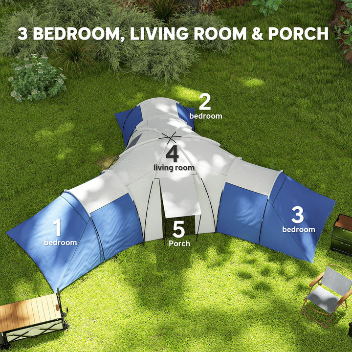 6-9 Man Tent with Bedrooms and Living Room, Accessories Included, Blue