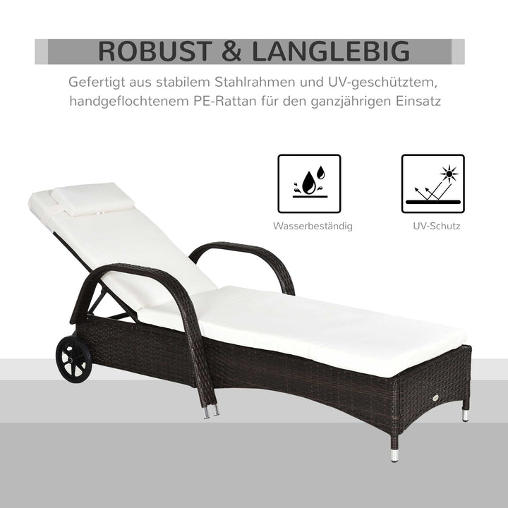 MCL 2PC Rattan Sun Lounger Recliner Bed Reclining Chair Patio Garden Outdoor Wicker Weave Adjustable Headrest with Fire Retardant Cushion – Brown