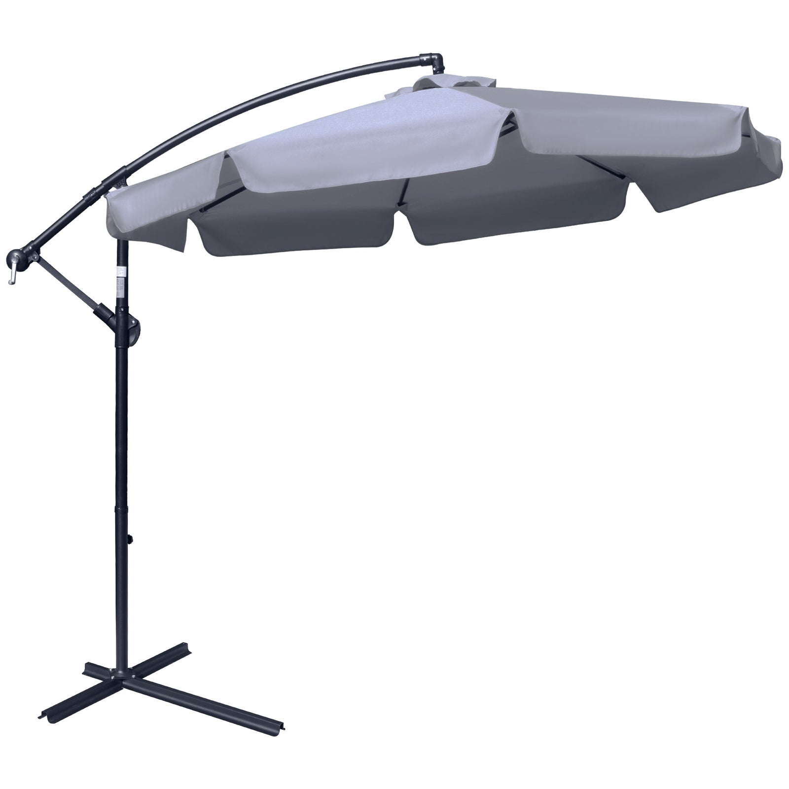 2.7m Garden Banana Parasol Cantilever Umbrella with Crank Handle and Cross Base for Outdoor, Hanging Sun Shade, Dark Grey