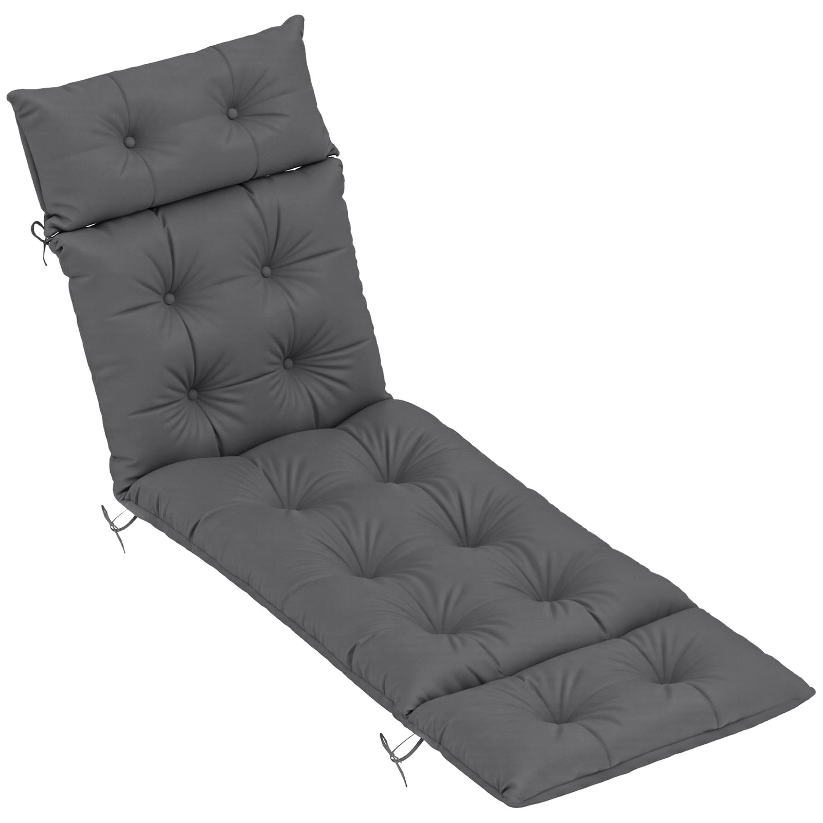 Sun Lounger Cushions Only, 190x56x10cm Garden Lounge Chair Cushions, UPF20+ 220gsm Fabric, Thick Sunbed Replacement Pads with 6 Ties, Dark Grey