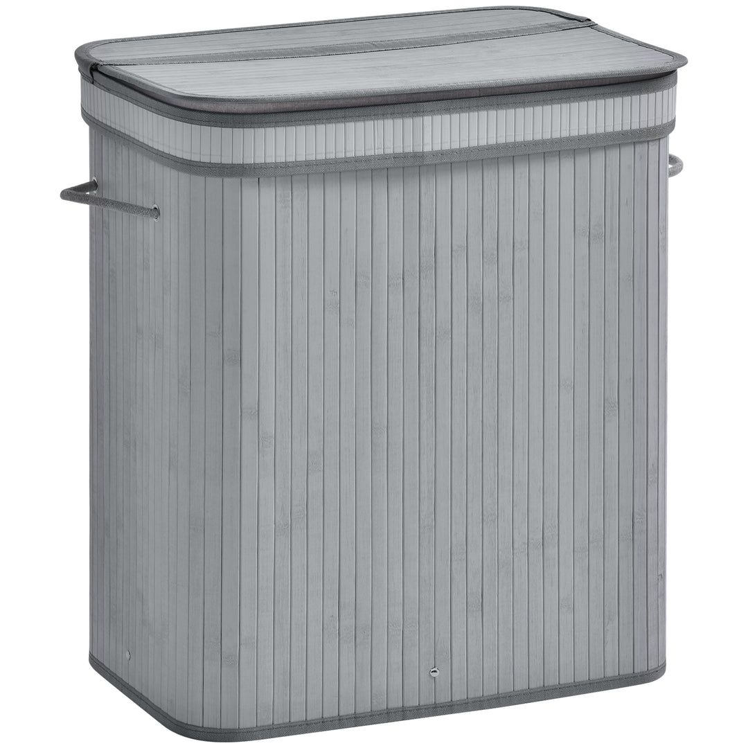 100L Natural Wood Laundry Basket A Compartment w/Flip Lid Removable Lining Handles Board Base Foldable Durable Water-Resistant Dirty Clothes Storage Home Organisation Grey