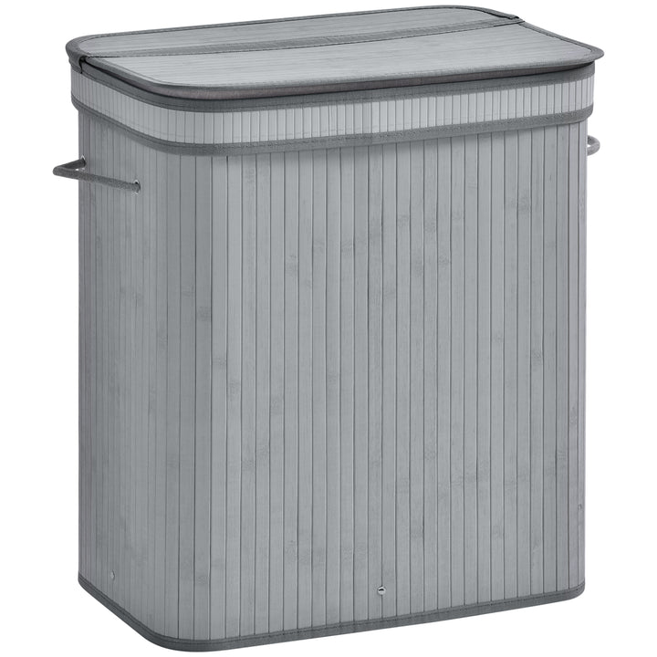 100L Natural Wood Laundry Basket A Compartment w/Flip Lid Removable Lining Handles Board Base Foldable Durable Water-Resistant Dirty Clothes Storage Home Organisation Grey