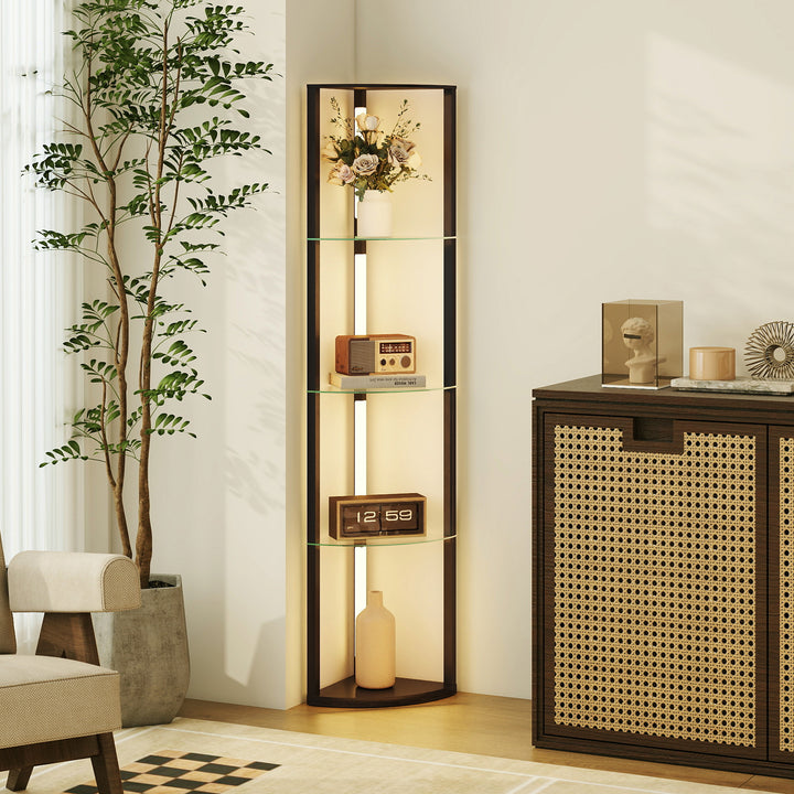 MCL LED Floor Lamp with Shelves, Dimmable Standing Lamp with Foot Switch for Living Room, Bedroom, Black