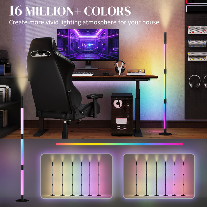 LED Floor Lamp with Reading Light, 360° RGB Detachable Corner Floor Lamp with App & Remote Control, Standing Lamp with Music Sync & Timing, for Living Room, Game Room, Dark Grey