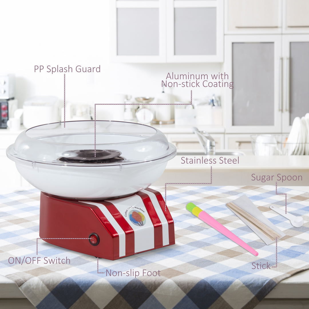 MCL Candy Floss Machine for Kids & Adults, 550W  Retro Cotton Maker for Sugar or Candies,  Including 10 Candyfloss Sticks, Non-Slip Base, Red & White