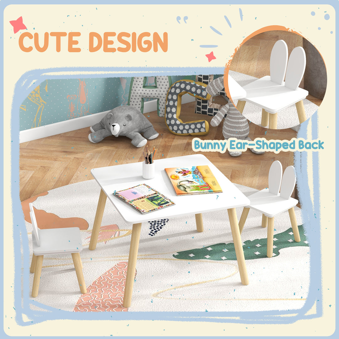 3 Pcs Toddler Table and Chair Set, Kids Desk and 2 Chairs Set w/ Bunny