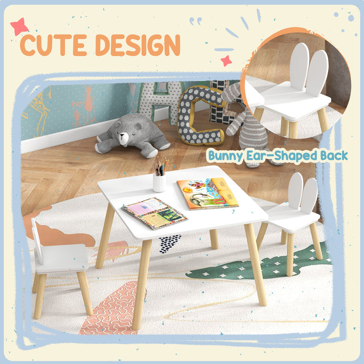 3 Pcs Toddler Table and Chair Set, Kids Desk and 2 Chairs Set w/ Bunny