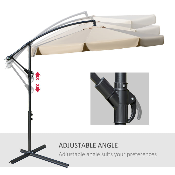 MCL 2.7m Cantilever Parasol Banana Sun Umbrella with Crank Handle and Cross Base for Outdoor Hanging Sun Shade Light Brown