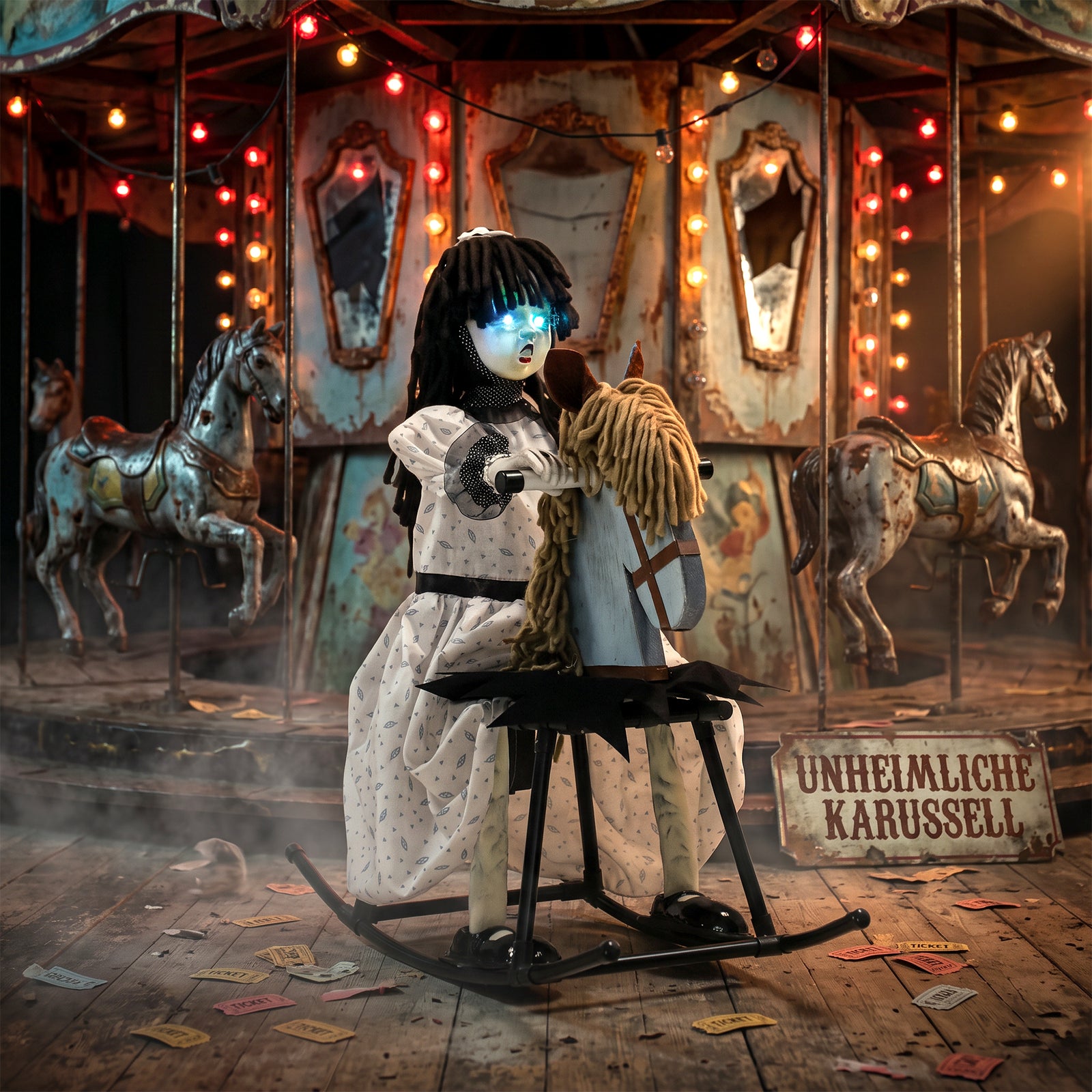 Animated Halloween Girl Riding Horse, Halloween Animatronics with Cree
