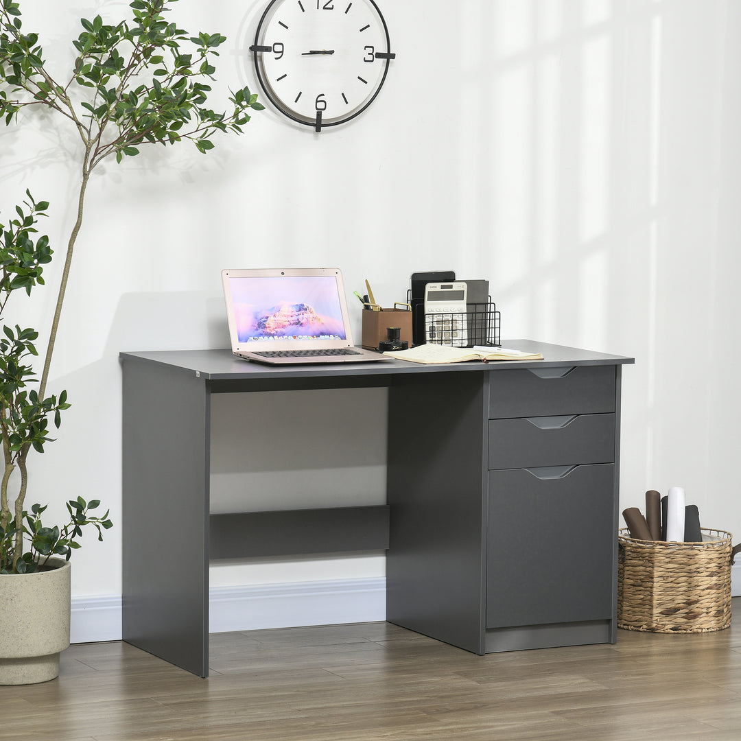 HOMCOM High Gloss Computer Desk with Drawers, Modern Writing Workstation with Storage Cabinet, PC Study Table for Home, Office, Study, Grey | Aosom UK