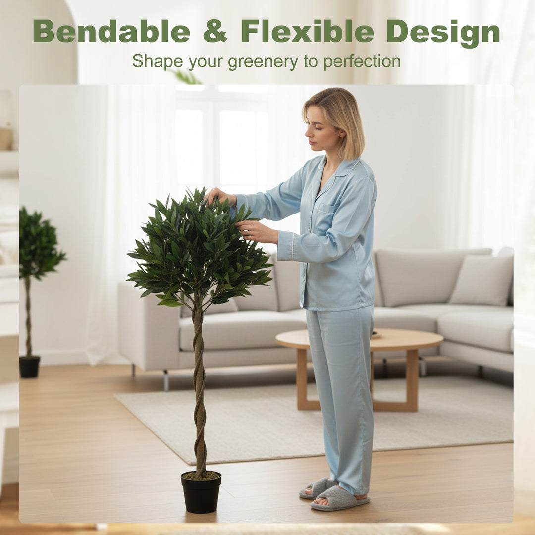Artificial Bay Laurel Topiary Trees with Twisted Trunk, Realistic Lush