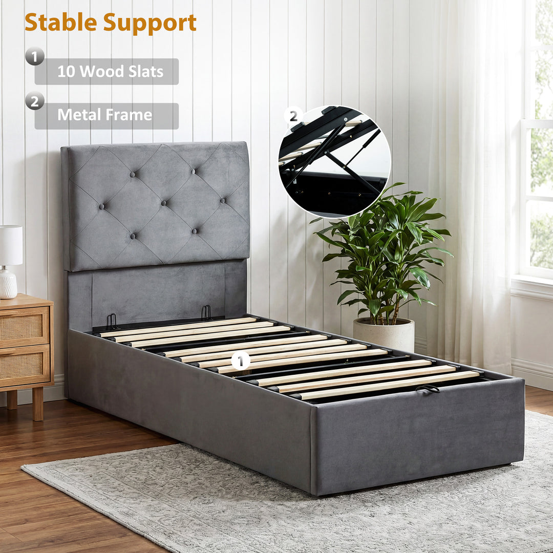 Single Bed Frame Gas End Lift Under Bed Storage Upholstered Platform B