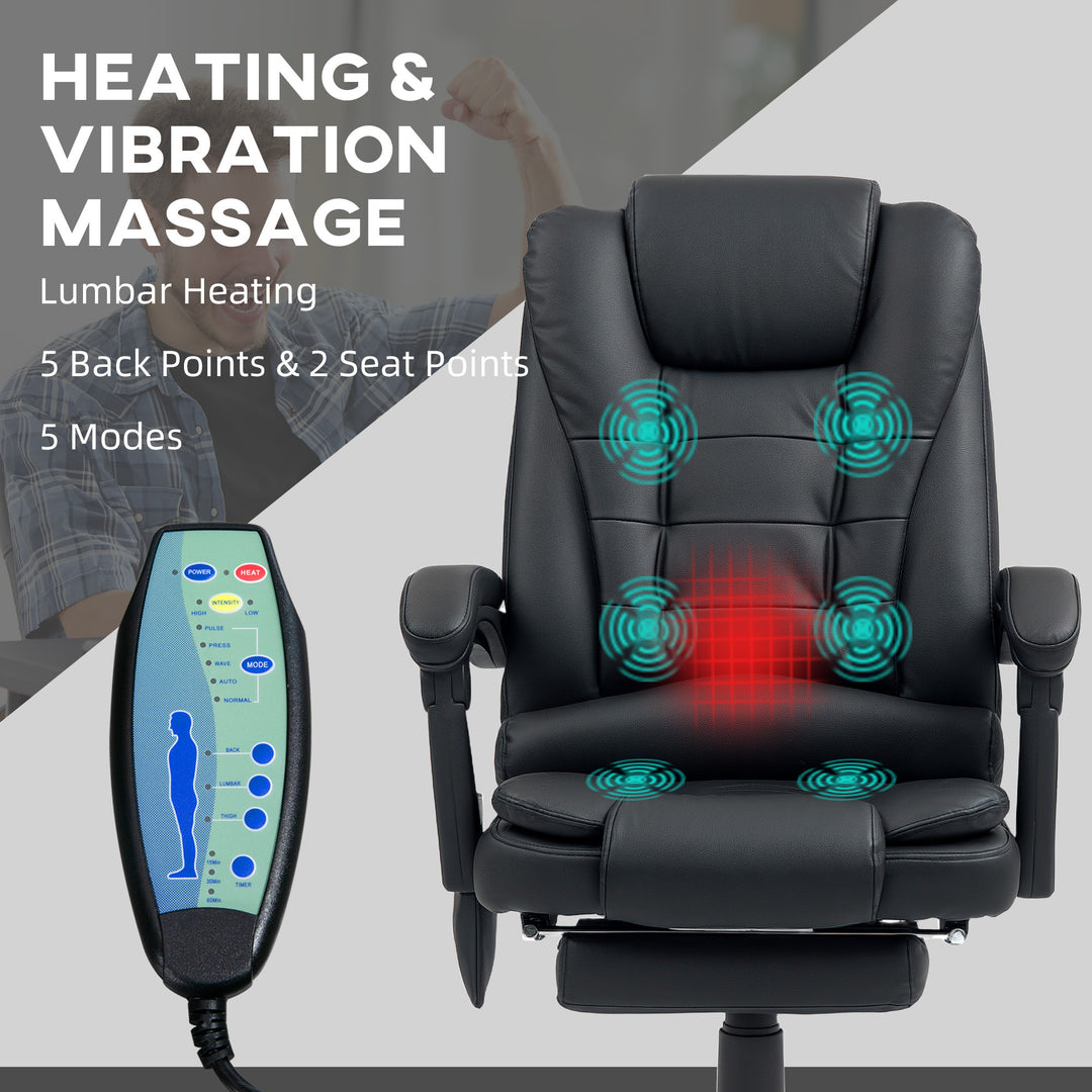 Office Chair with 6 Point Massage and Back Heat, PU Desk Chair with Footrest Adjustable Height and Swivel Wheels, Back Reclining, Black