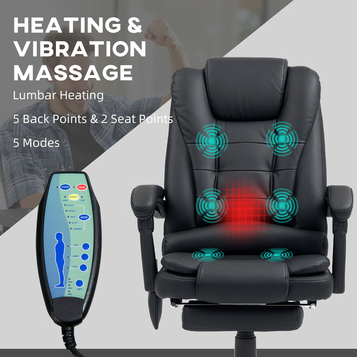 Office Chair with 6 Point Massage and Back Heat, PU Desk Chair with Footrest Adjustable Height and Swivel Wheels, Back Reclining, Black
