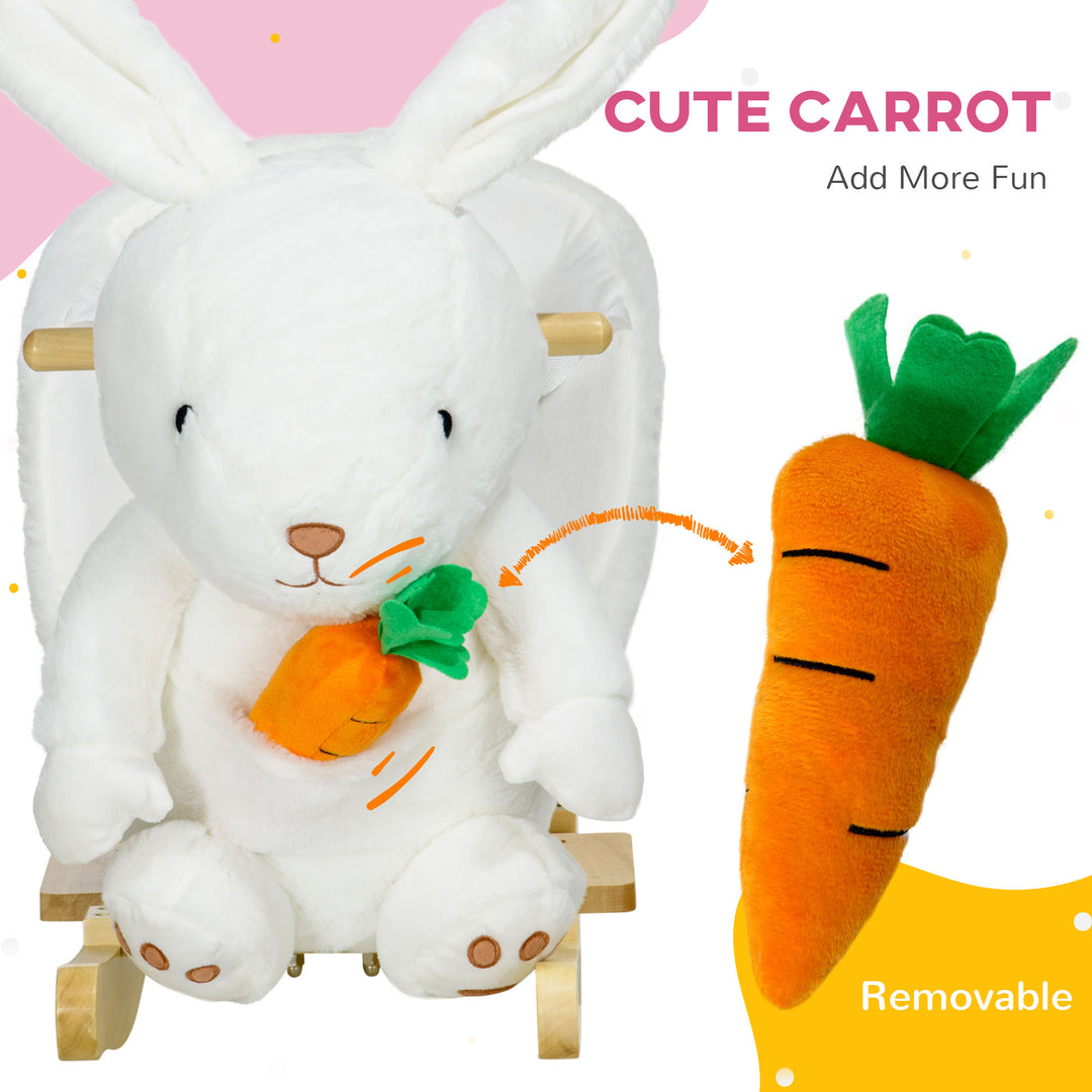 Kids Rabbit-Shaped Rocking Horse, with Safety Belt, Realistic Sounds, for Ages 18-36 Months - White