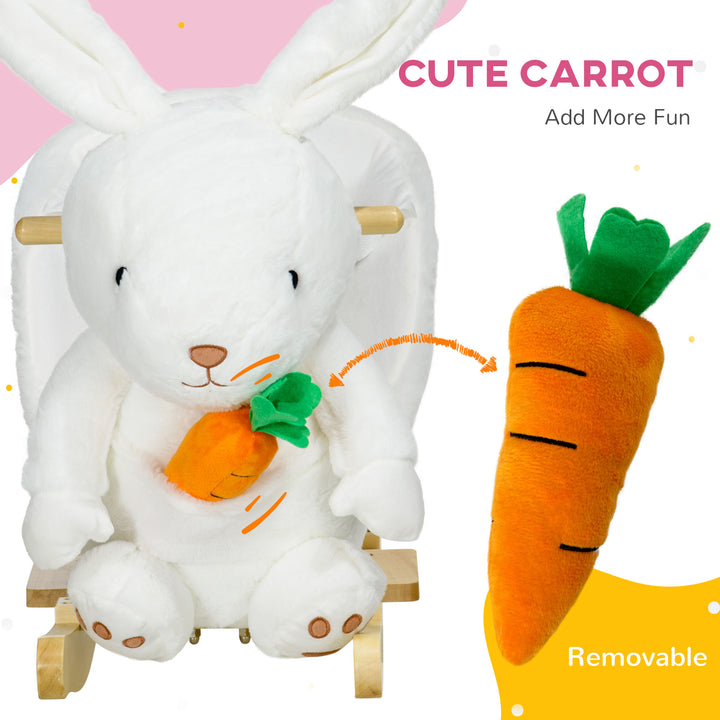 Kids Rabbit-Shaped Rocking Horse, with Safety Belt, Realistic Sounds, for Ages 18-36 Months - White